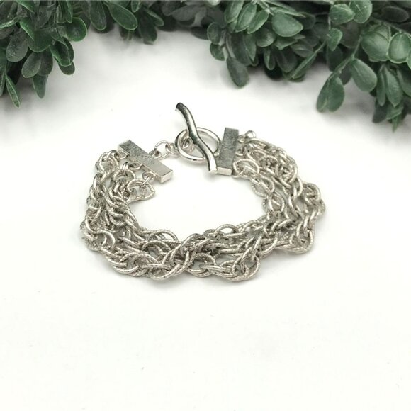 Vintage Style Silver Multi-Strand Twisted Chain Bracelet With Toggle Clasp - Picture 2 of 9